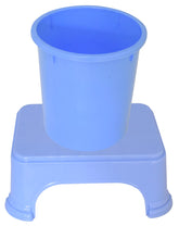 Kuber Industries 2 Pieces Plastic Bathroom Dustbin & Stool Set (Blue)